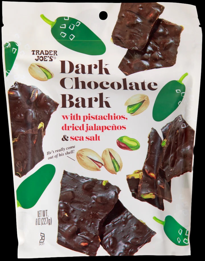 Trader Joe's Dark Chocolate Bark with Pistachios, Dried Jalapeños & Sea Salt
